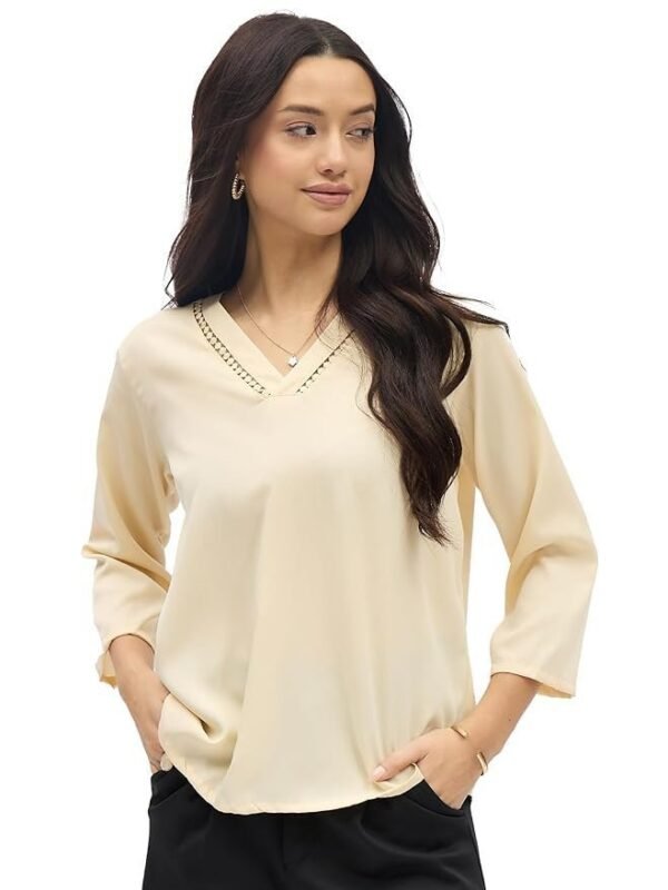 SheWill Printed Top with Contrast Tipping – Stylish Ethnic & Western Tops for Women – Summer Travel Wear, Trendy Tops for Jeans, Lightweight & Comfortable Casual Wear