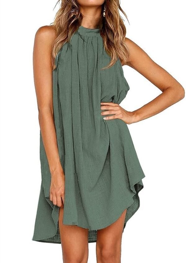 KIRUNDO 2024 Women Summer Mini Dress Halter Neck Sleeveless Loose Pleated Short Beach Sundress