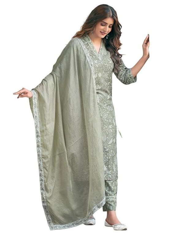 SIRIL Women's Rayon Blend Floral Printed Straight Kurta Pant with Dupatta Set