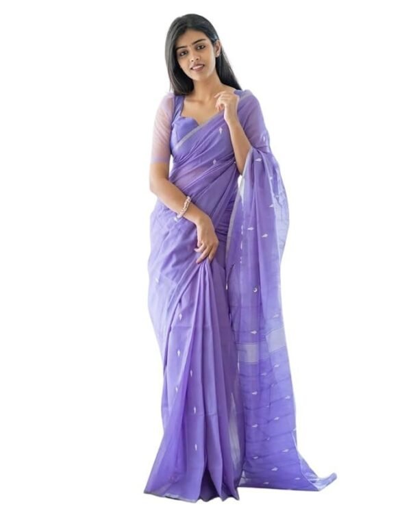 Women's Kanjivaram Soft Cotton Linen Silk Saree With Blouse Piece