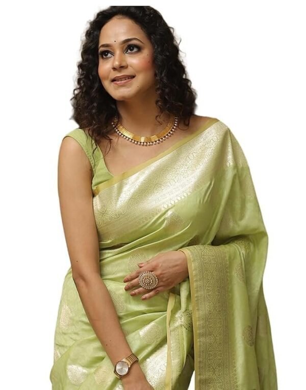Women's Kanjivaram Silk Saree Jacquard Banarasi Sari With Blouse Piece For Wedding