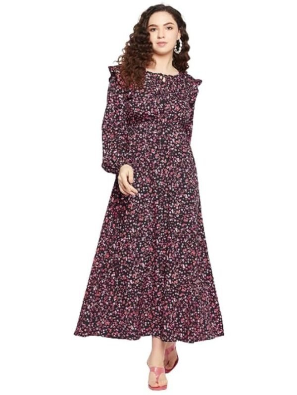 Serein Women's Crepe Fit and Flare Maxi Casual Dress